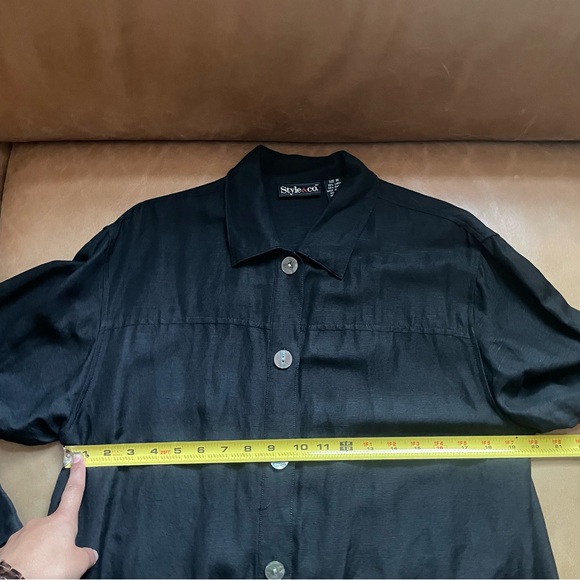 Style & Co linen shirt overshirt w mother of pearl buttons button down w pockets - Picture 5 of 9